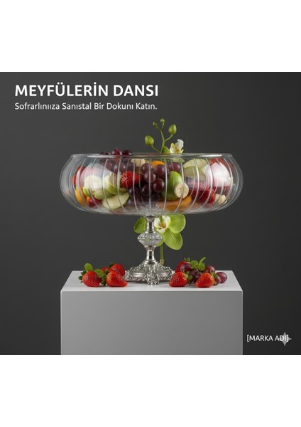 Lotus Kristal 24'cm Kesme Dekor Metal Ayaklı Salata Kasesi Cam Sunumluk -Servis Tabağı fiyatları