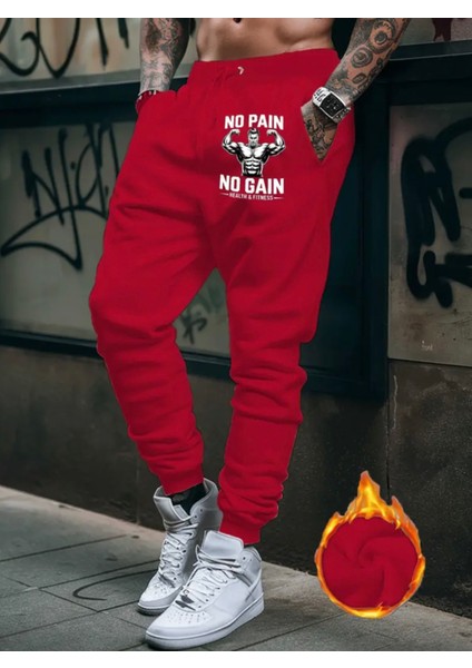 Punıx Büyük Beden Özel Seri No Pain No Gain Baskılı %100 Pamuk Tam Kışlık Gym Stil Erkek Eşofman Altı