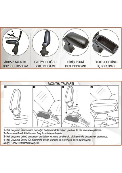 Renault Megane 2 Araca Özel Kol Dayama Kolçak Siyah 2003-2011 Arası Modellere Uyumlu Niken modelleri