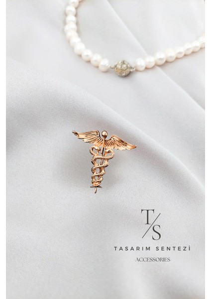 Broş Metal Rozet Sağlık Tıp Sembolü Gold Rose Hekim Doktor Hemşire Yaka Kıyafet Takı Aksesuar