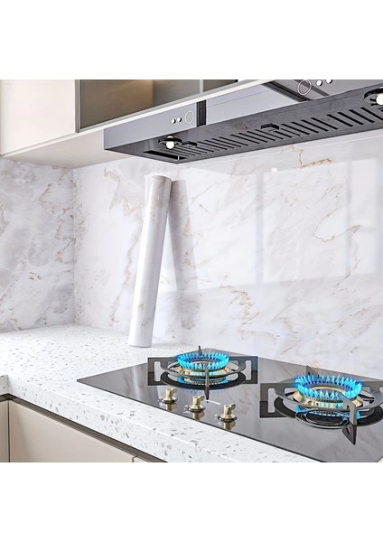 Mermer Desenli Mutfak Duvar Kağıdı Sticker - 5MX60CM Su Geçirmez, Yağa Dayanıklı, Yüksek Sıcaklığa Dayanıklı Tezgah, Dolap, Ocak Yenileme Folyosu T04 ( Lisinya )