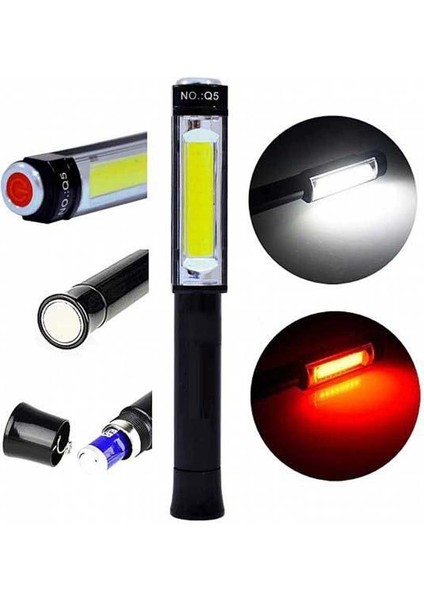 Ps-Q5 Pilli Mıknatıslı Cob LED Çalışma Tamir Kırmızı Işık El Feneri - Lisinya