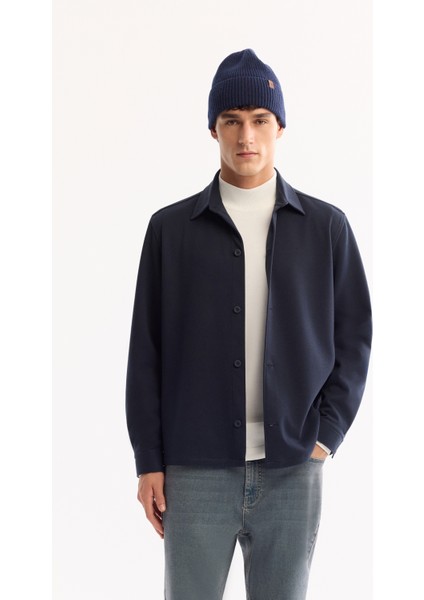 Erkek Lacivert Klasik Yaka Rayon Karışımlı Comfort Fit Gömlek Ceket A52Y2043