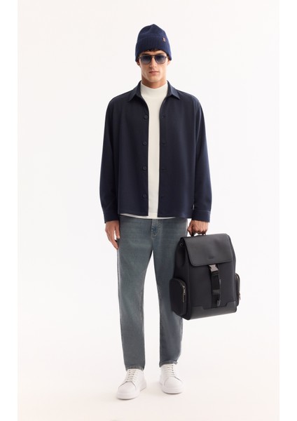 Erkek Lacivert Klasik Yaka Rayon Karışımlı Comfort Fit Gömlek Ceket A52Y2043