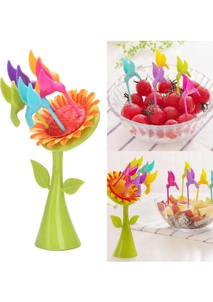 Plastik Meyve Çatal Ayçiçeği 5 Kuşlar Çatal Set ( Lisinya )