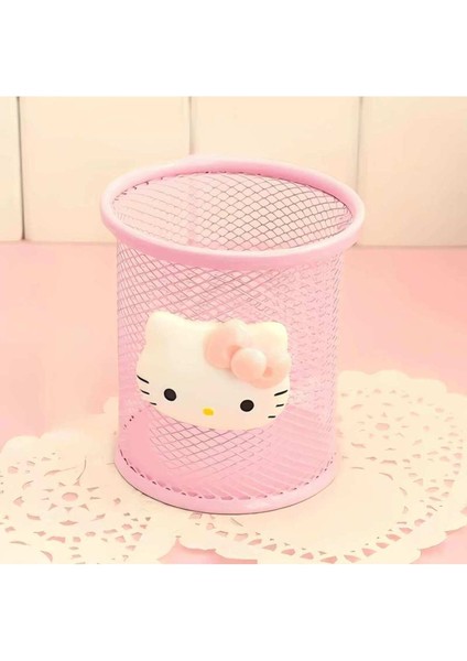 Hello Kitty Figürlü Masa Üstü Metal Yuvarlak Model Şık Tasarım Kalemlik AD100779