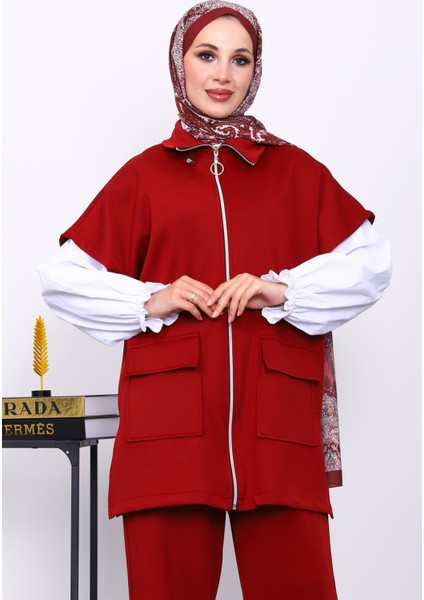 Bordo Fermuarlı Yelek Pantolonlu Scuba Takım modelleri