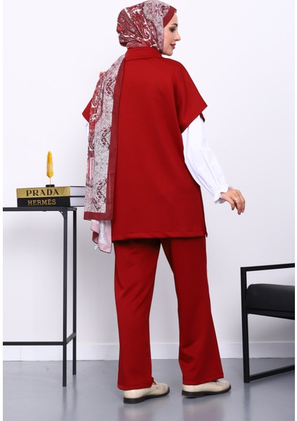 Bordo Fermuarlı Yelek Pantolonlu Scuba Takım fırsatları