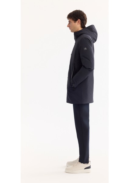 Erkek Lacivert Kapüşonlu Su İtici Rüzgar Geçirme -7°C Dayanıklı Regular Fit Mont A52Y6126