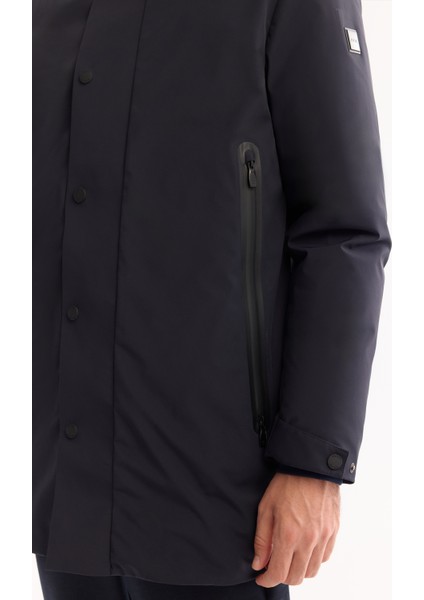 Erkek Lacivert Kapüşonlu Su İtici Rüzgar Geçirme -7°C Dayanıklı Regular Fit Mont A52Y6126