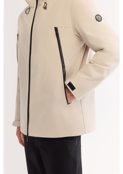 Erkek Bej Kapüşonlu Fonksiyonel Çift Kullanım Suİtici Rüzgar Geçirmez Mevsimlik Mont A52Y6096