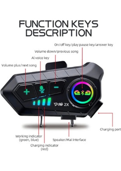 Y10 2x Motosiklet Kask Intercom Çift Eşleşme Rgb Işıklı Bluetooth Kulaklık 5,3 - Lisinya