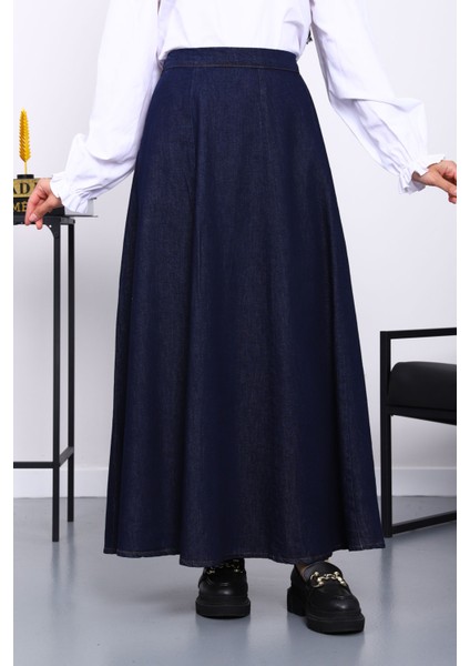 Lacivert Bel Lastikli Kloş Kot Etek fırsatları