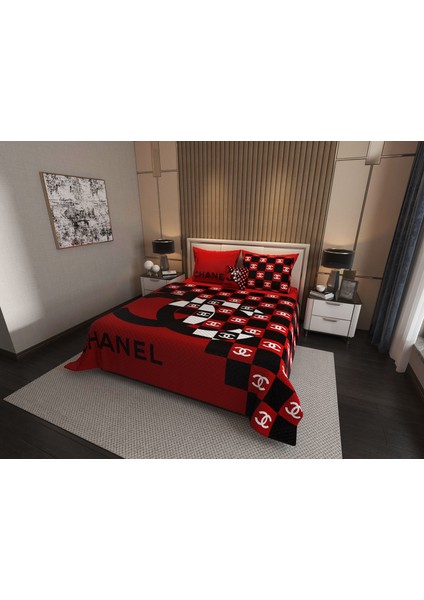 Lüks Pamuklu Saten Pike Takımı Çift Kişilik 3D Dijital Baskılı 6 Parça – Lüks Duvet Cover Set Mode