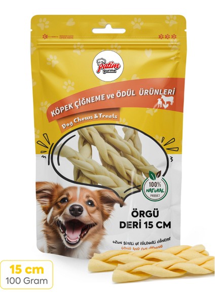 Kuzu Örgü Deri 15 cm 100 Gram Doğal Köpek Ödül Maması