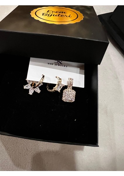 Ecem Bjiuteri Çelik Altın Kaplama Taşlı Çoklu Küpe indirimleri