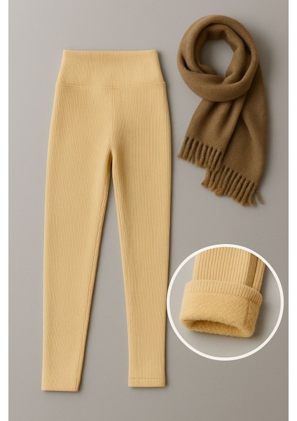 Kışlık Süper Şardonlu Pofuduk Kadın Tayt Ten