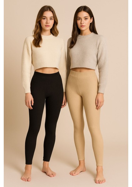 Kışlık Süper Şardonlu Pofuduk Kadın Tayt Ten fiyatları