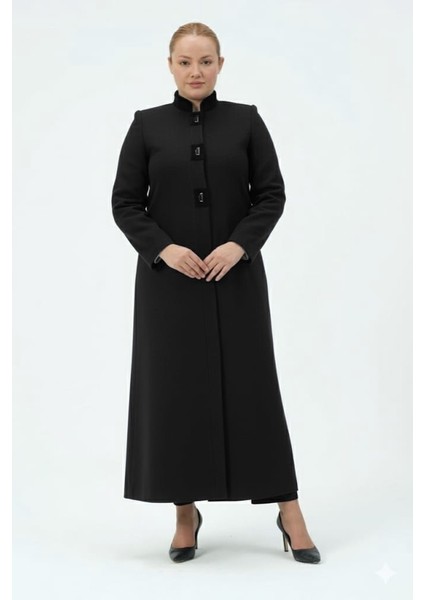 Şermin Büyük Beden Kadın Tesettür Düğmeli Kaşmir Manto