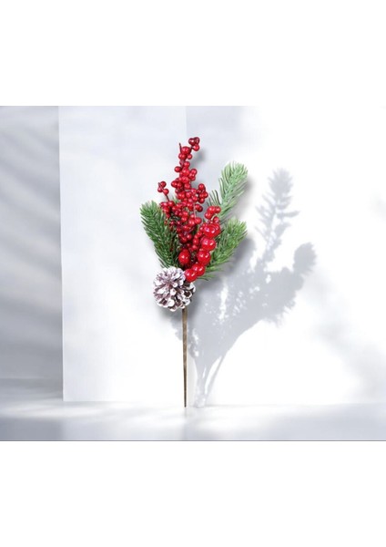 Yılbaşı Süsü Kozalaklı Berry Dal Kırmızı Yeşil 25 cm