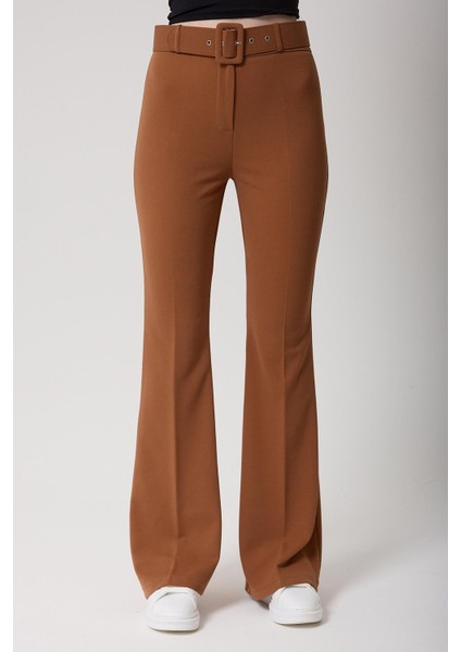 Kadın Kemerli Yüksek Bel Ispanyol Paça Pantolon fırsatları