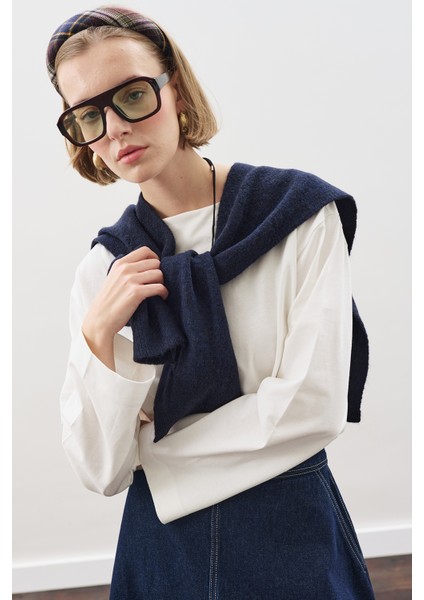 Kare Yaka Bağlamalı Triko Atkı Lacivert fiyatları