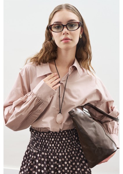 Crop Balon Form Gömlek Soft Pembe