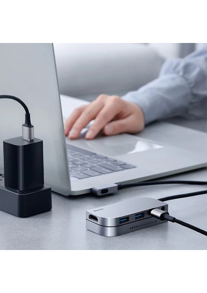 Baseus Bending Angle No.7 Çok Fonksiyonlu 6 Port Type-C Hub (CAHUB-CWJ0G)-(5775) - ?13?29E0-7G4213 modelleri