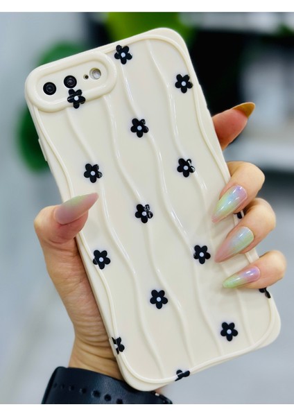 Iphone 7 Plus ve 8 Plus Uyumlu Siyah Papatya Baskılı Lansman Silikon Kılıf modelleri