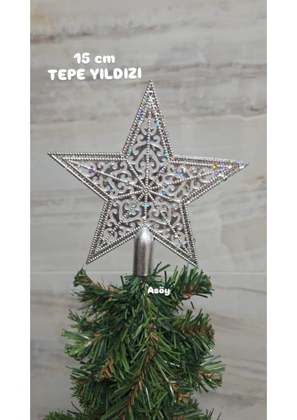Yılbaşı Ağaç Yıldızı, Tepe Yıldızı, Çam Ağacı Süsü, Yıldız Süstepelik 1 Adet 15 cm Gümüş