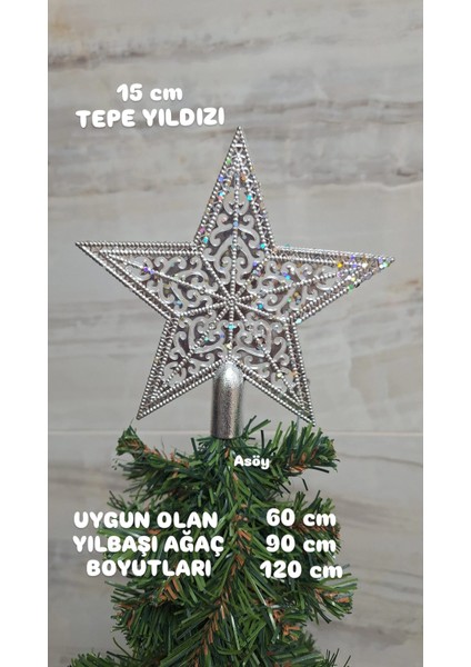 Yılbaşı Ağaç Yıldızı, Tepe Yıldızı, Çam Ağacı Süsü, Yıldız Süstepelik 1 Adet 15 cm Gümüş fiyatları