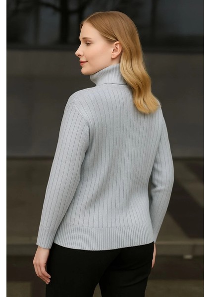 Balıkcı Yaka Bağazlı Triko Kazak Pamuklu Kalın Fitilli Dokuma - Gri fiyatları