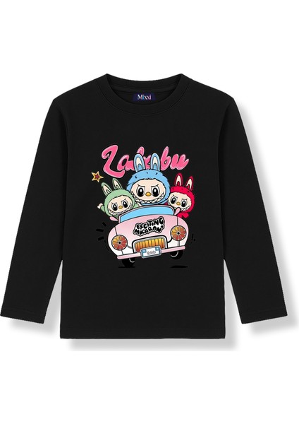Labubu Araba Uzun Kollu Baskılı Çocuk Tişört (4-13 Yaş)