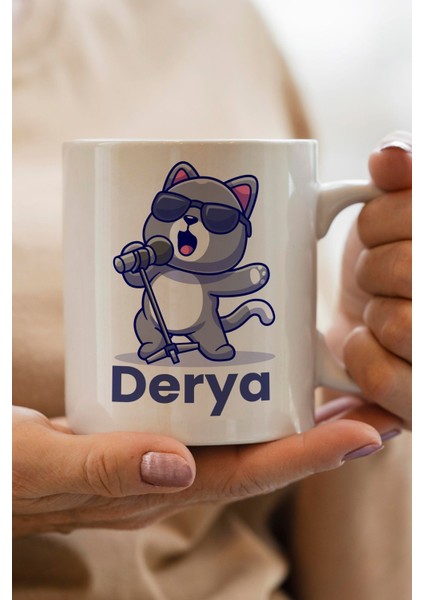 Şarkıcı Kedi Yılbaşı Hediyesi Kişiye Özel Kupa Bardak