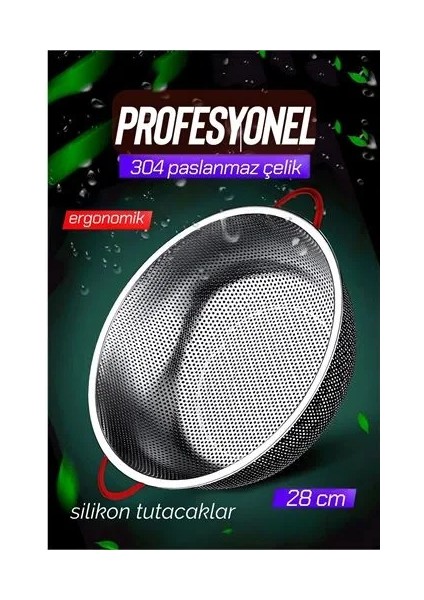 28 cm Kevgir Yuvarlak Süzgeç Profesyonel 304 Paslanmaz Çelik fiyatları