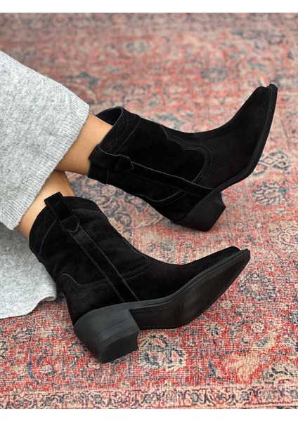 Isolde Hakiki Deri Sivri Burun Western Siyah Kadın Kovboy Bot fırsatları