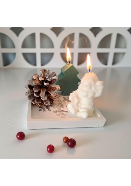Noel Baba ve Çam Ağacı Tablalı Yılbaşı Mum Seti