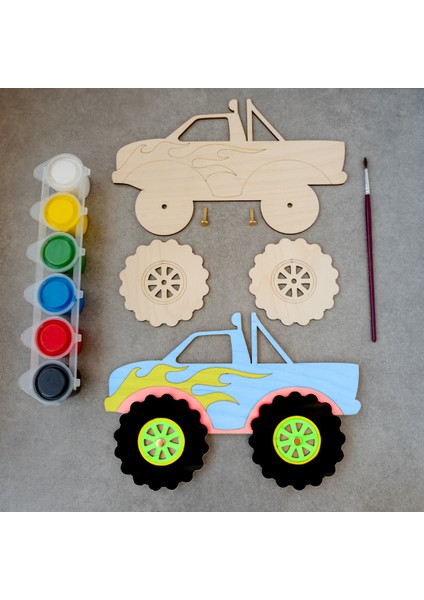 Kamyon Jip Ahşap Boyama Figürleri ve Etkinlik Seti Eğitici Çocuk Aktivite Okul Öncesi Boyasız