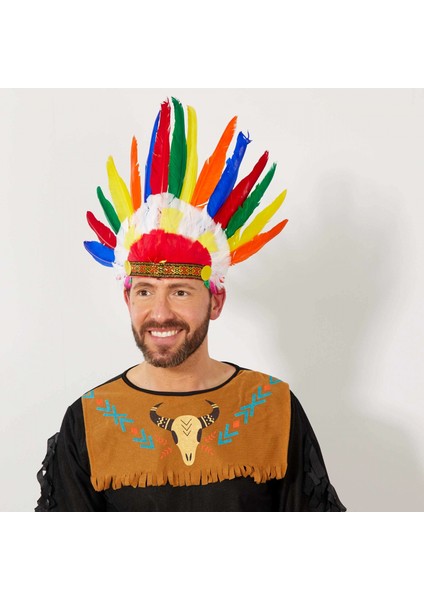 Rengarenk Gerçek Tüylü Lastik Aparatlı Kızılderili Başlığı (K95) fiyatları