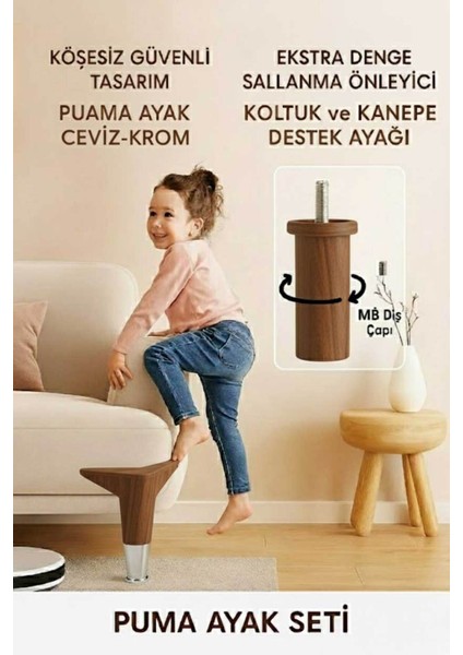 Puma 15 cm Ceviz-Krom 6'lı Set Mobilya Kanepe Tv Ünitesi Dolap Konsol ve Destek Ayağı fiyatları