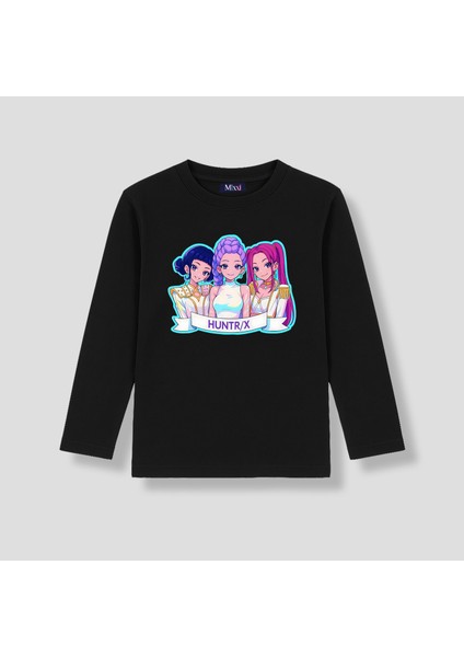 Kpop Demon Hunters Huntrix Uzun Kollu Baskılı Kız Çocuk Tişört (4-13 Yaş)