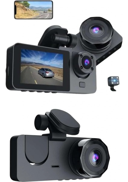 3 Kameralı 2 Inç 1080P Araç Içi Kamera Sürüş Kamerası Carplay fiyatları