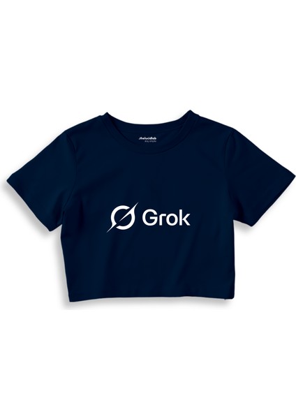 Grok Crop Tişört - Lacivert