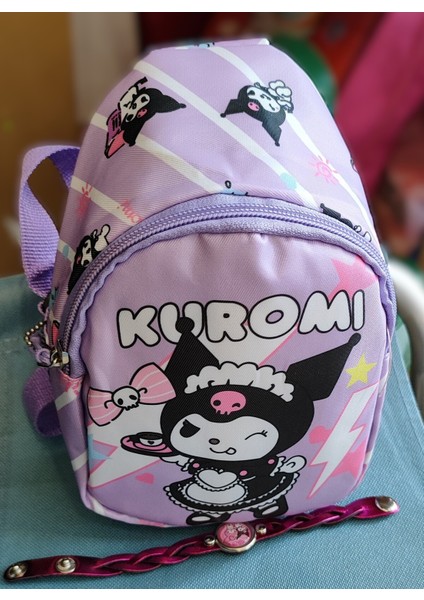 Bileklik Hediyeli Çocuk Omuz Çantası Kuromi Figürlü Küçük Boy (15CM * 12 Cm) AD3951