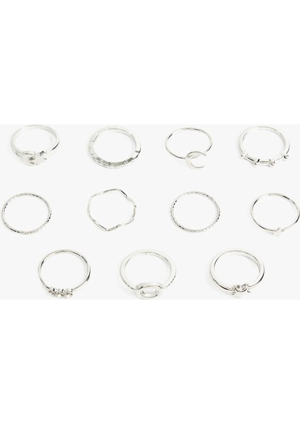 Taş Detaylı Yıldızlı 11'li Yüzük Seti