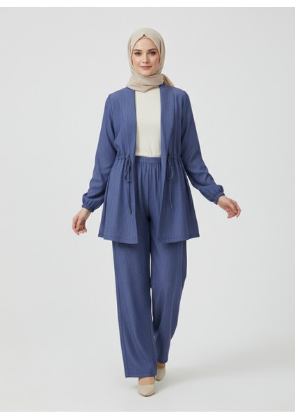 Kol Apolet Bel Tünel Pantolonlu Takım-Mavi