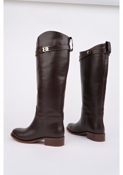 Massi Model Hakiki Deri Tak Çıkar Tokalı Kalın Topuklu Günlük Kadın Çizme