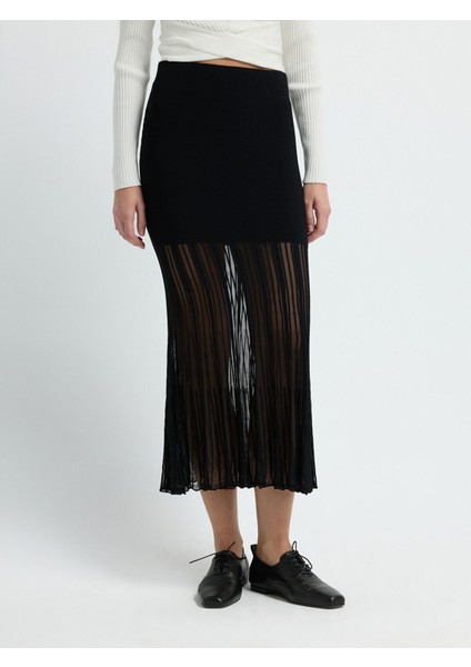 Tül Detaylı Triko Etek Siyah 12745174001 fiyatları