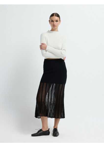 Tül Detaylı Triko Etek Siyah 12745174001 fırsatları