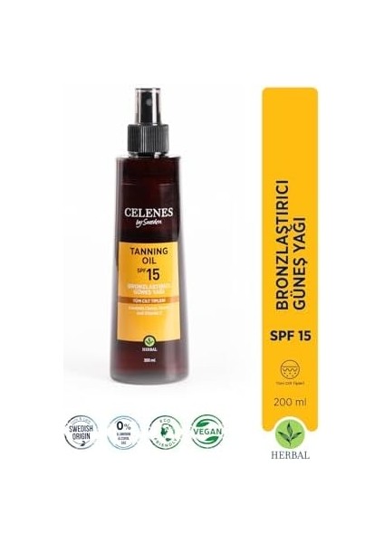 Celenes Herbal Bronzlaştırıcı Güneş Yağı, Spf 15+, 200ML modelleri